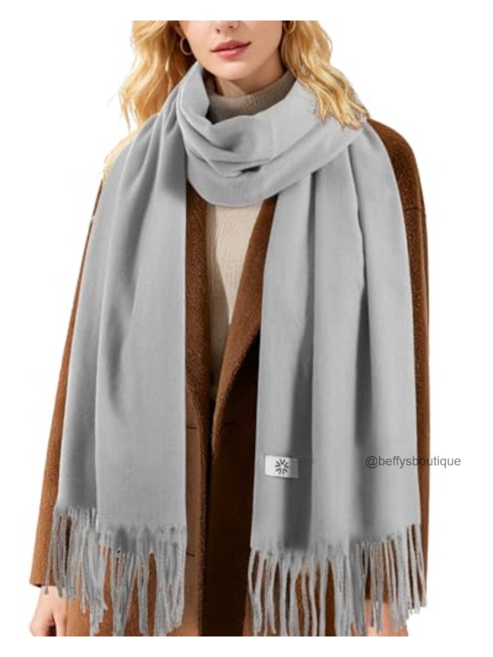 Wool Blend Fringe Shawl Winter Wrap Oversized Scarf